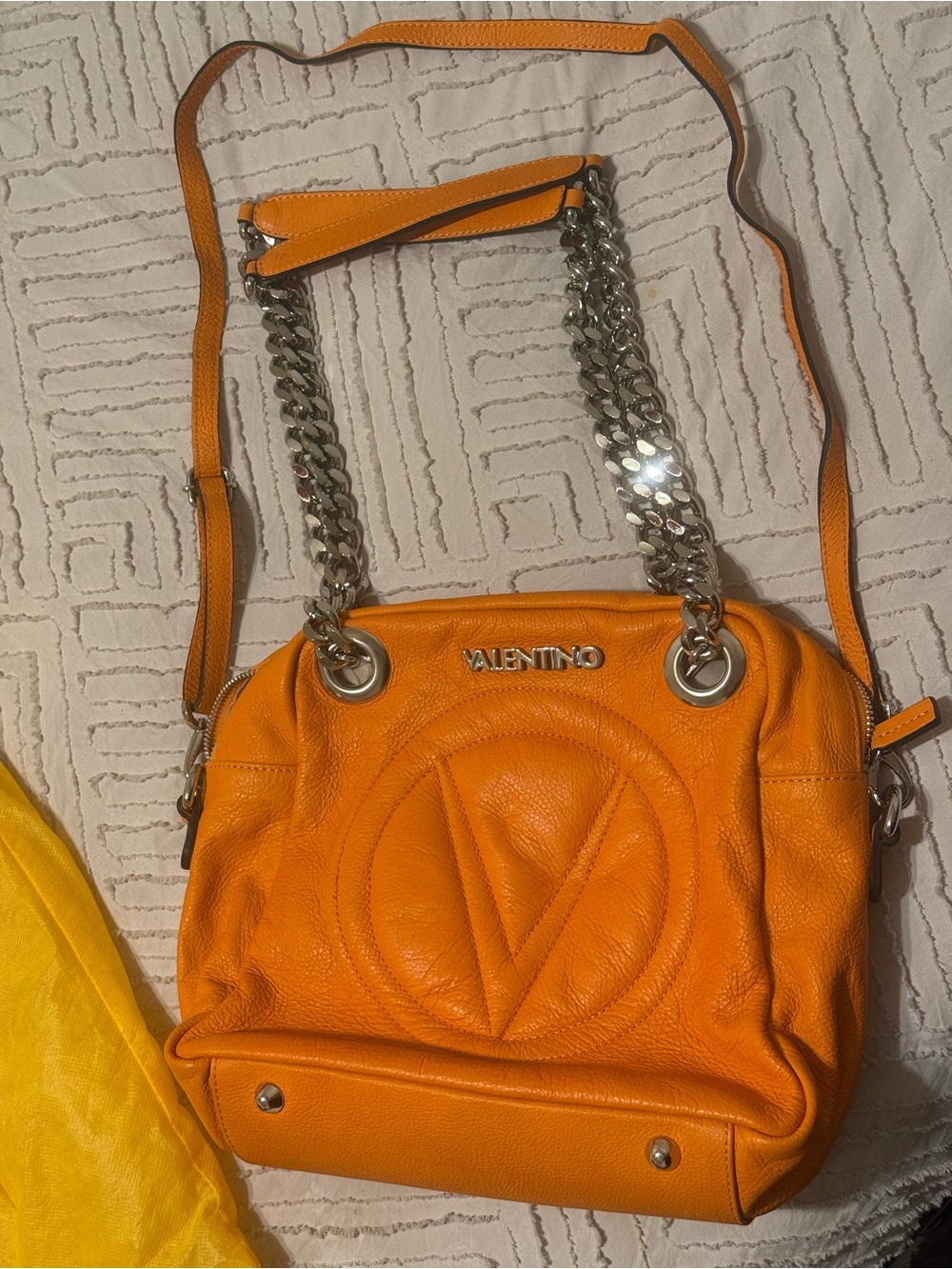 Valentino Bright Orange Leather Chain-Handle Shoulder Bag